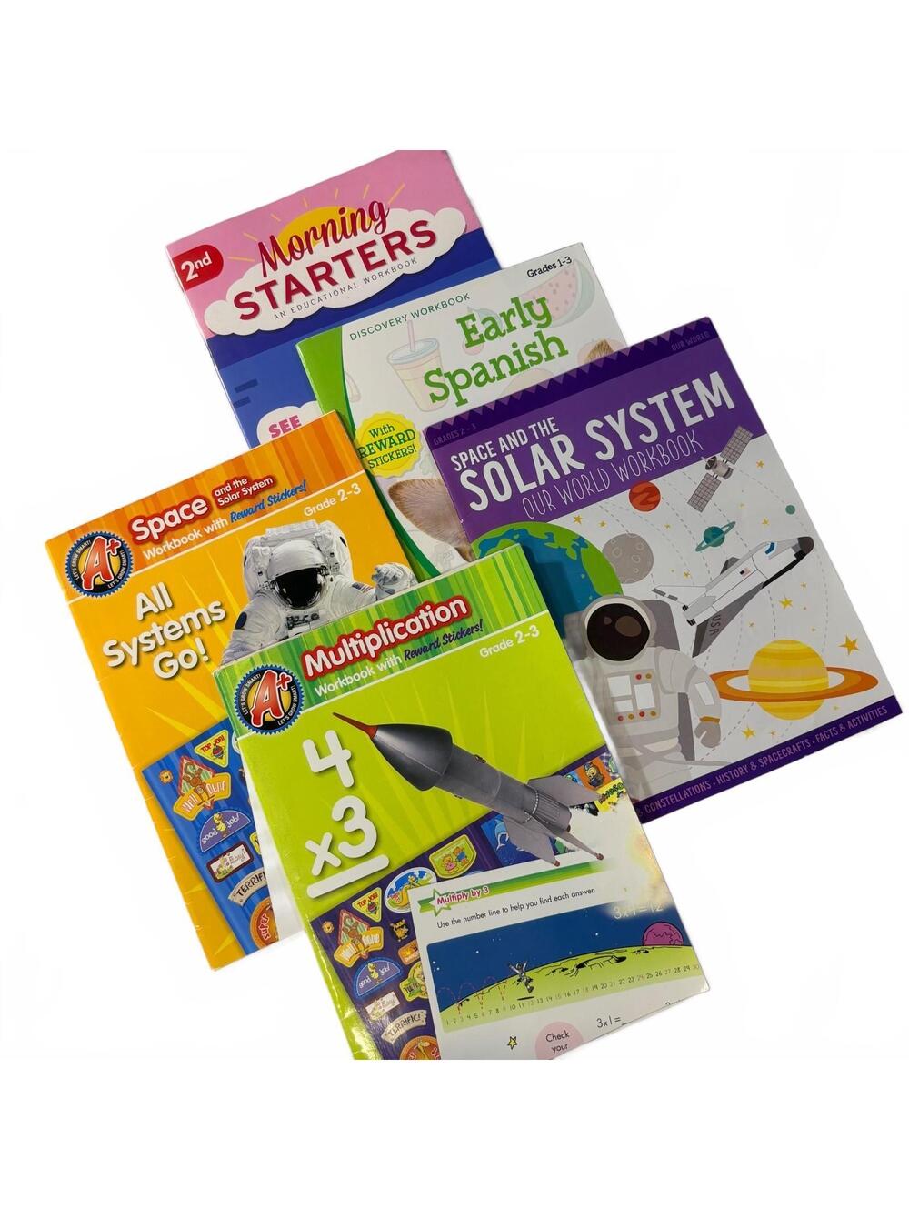 Grade 2 Educational Workbooks Set- Space, Solar System, Multiplying, Spanish NEW